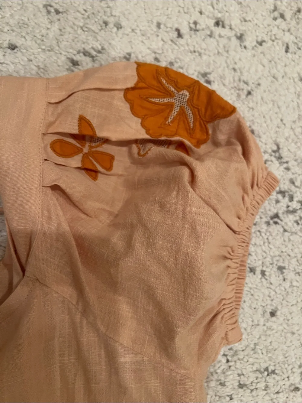 Madewell Peach Top with Orange Floral Embroidery